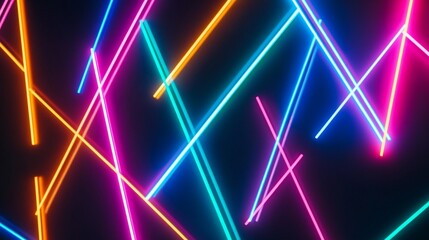 Abstract neon lights background, colorful geometric lines on dark background, bright colors