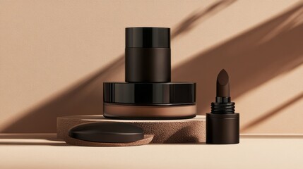Modern cosmetic products display with natural cosmetics on 2025 mocha mousse background