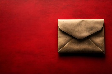 Elegant Brown Envelope on a Vibrant Red Background - Perfect for Invitations or Special Occasions