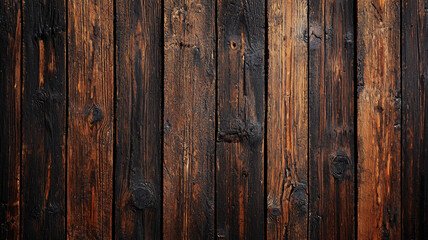 Naklejka premium Dark burnt wooden planks with rustic texture and aged natural patterns in a vintage style.