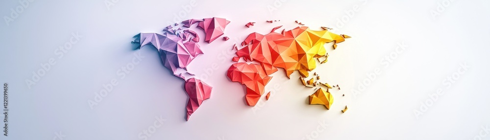 Poster a colorful, abstract world map made from crumpled paper, emphasizing creativity and global connectiv