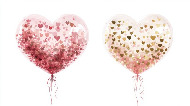 Heart-shaped balloons float gracefully against a clean white backdrop, capturing the spirit of love and celebration.