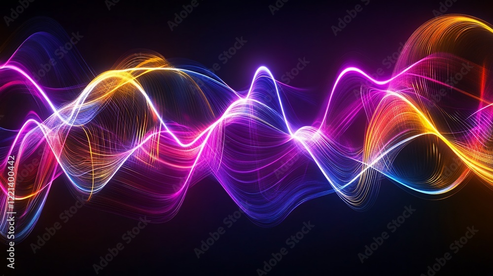 Poster abstract flowing light waves in a high-tech setting with vibrant colors and dynamic lines