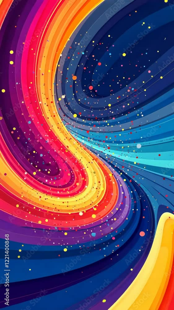 Poster A colorful swirl of dots with a blue background. The dots are in various colors and sizes. The swirl is very large and takes up most of the image