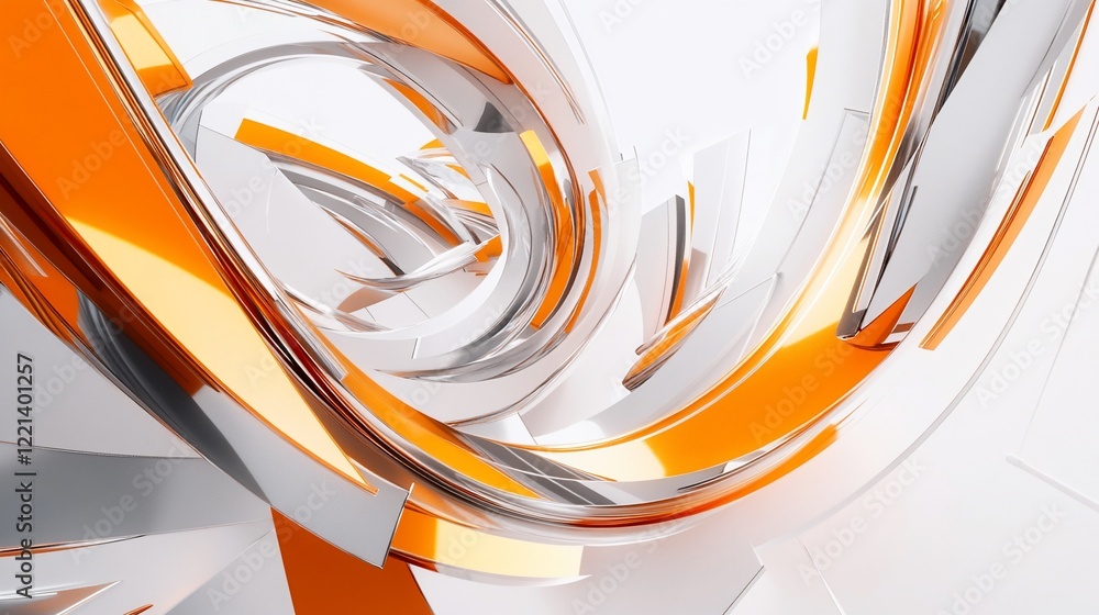 Poster abstract orange and silver curved shapes forming a dynamic and modern background