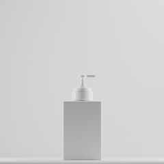 Clean, minimalist white pump bottle dispenser. Ideal for showcasing lotion, soap, or other cosmetic products. Blank canvas for branding and design mockups.