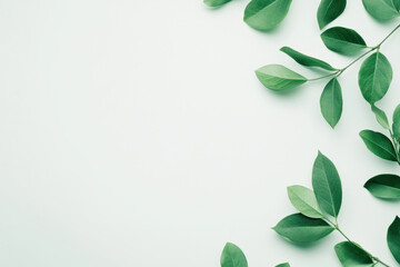 Naklejka premium Tree branches with green leaves, highlighted on white background, space for text