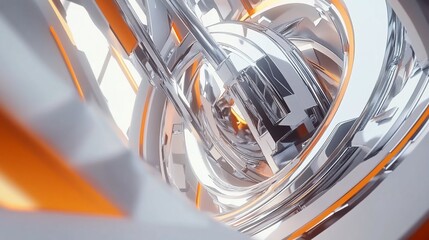 Fototapeta premium Abstract metallic sculpture with orange accents, modern futuristic design 3D rendering