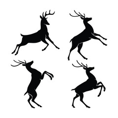 Deer silhouettes set vector illustration, black deer silhouette icon bundle.