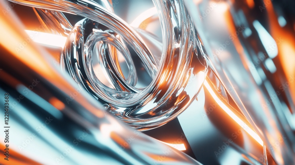 Poster abstract chrome fluid forms with vibrant light reflection creates an amazing 3d scene