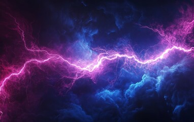 Electric Energy Surge Illuminating the Dark Stormy Sky With Vibrant Pink and Blue Lightning Bolts in a Dramatic Display of Nature's Power