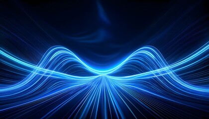 Neon Wave abstract background, Isolated on a dark background, Blue Neon wave with glow, Technology, network, internet concept, Copyspace