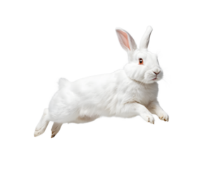 Isolated White Rabbit in a Leaping Pose