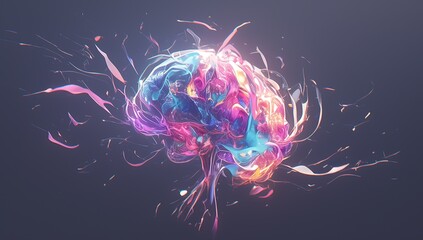 Obraz premium Abstract Brain Render in Vivid Colors