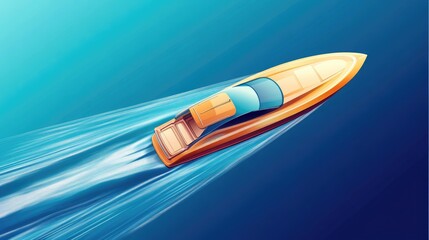 Fototapeta premium Illustration of a speedboat at sea. View from a quadcopter.