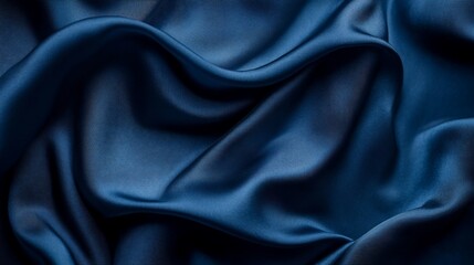 Obraz premium Dark blue silk fabric with elegant folds and waves.