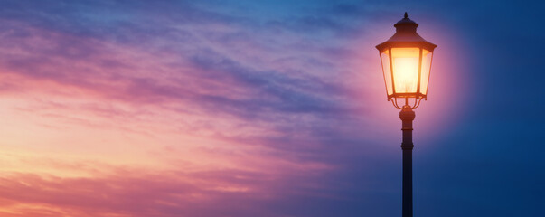 Obraz premium digital streetlamp illuminates serene evening sky with vibrant colors