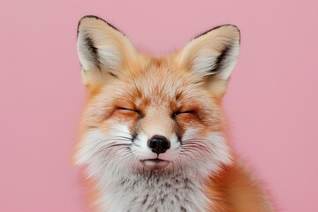 Obraz premium A close up of a fox's face on a pink background