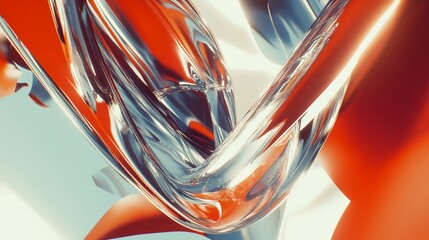 Abstract render of intertwining chrome forms with orange and white lighting effects