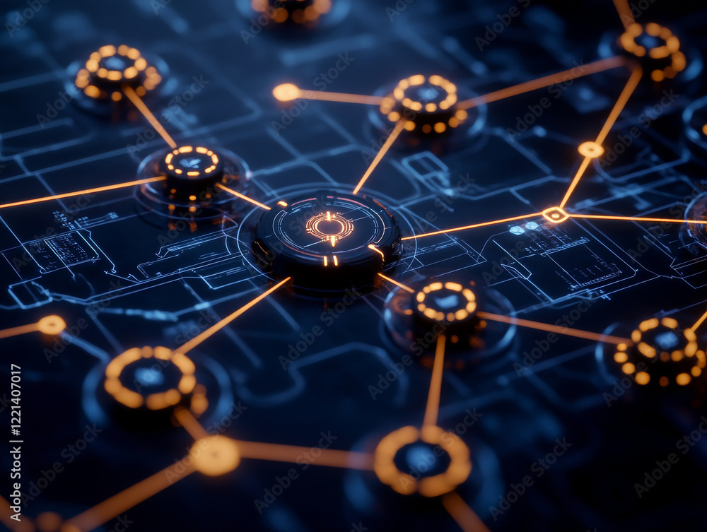 Aufkleber futuristic network design with glowing connections and nodes