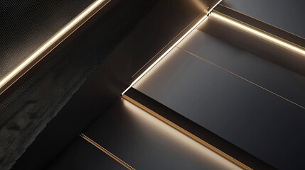 Obraz premium Abstract Architectural Design with Linear Lights on a Dark Panel Surface