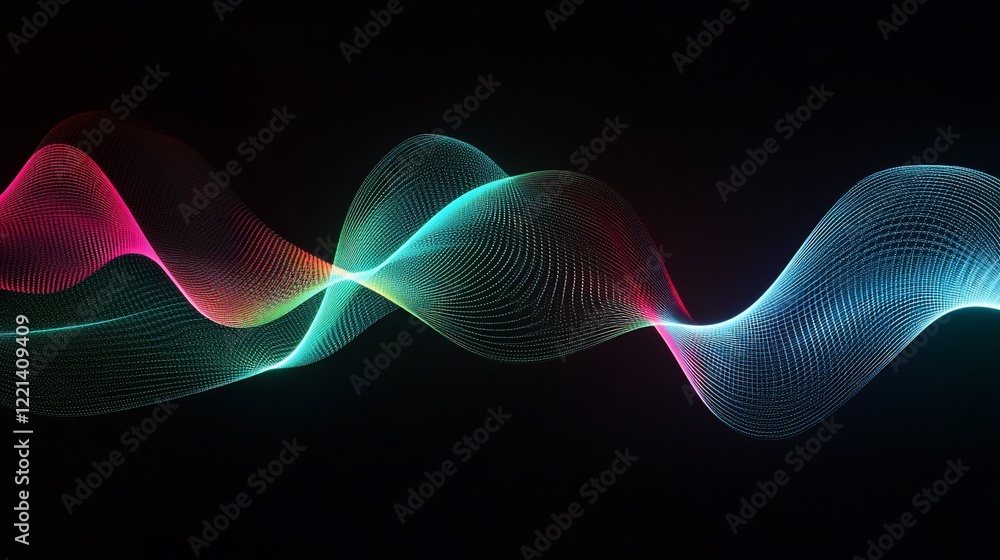 Poster abstract digital wave pattern with vibrant colors on a dark background