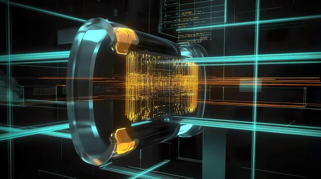 A digital quantum simulation interface, visualizing entanglement, superposition, and quantum interference in a quantum computing system.