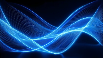 Naklejka premium Neon Wave abstract background, Isolated on a dark background, Blue Neon wave with glow, Technology, network, internet concept, Copyspace