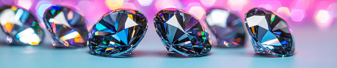 Beautifully cut gemstones sparkling with color against a vibrant background at twilight