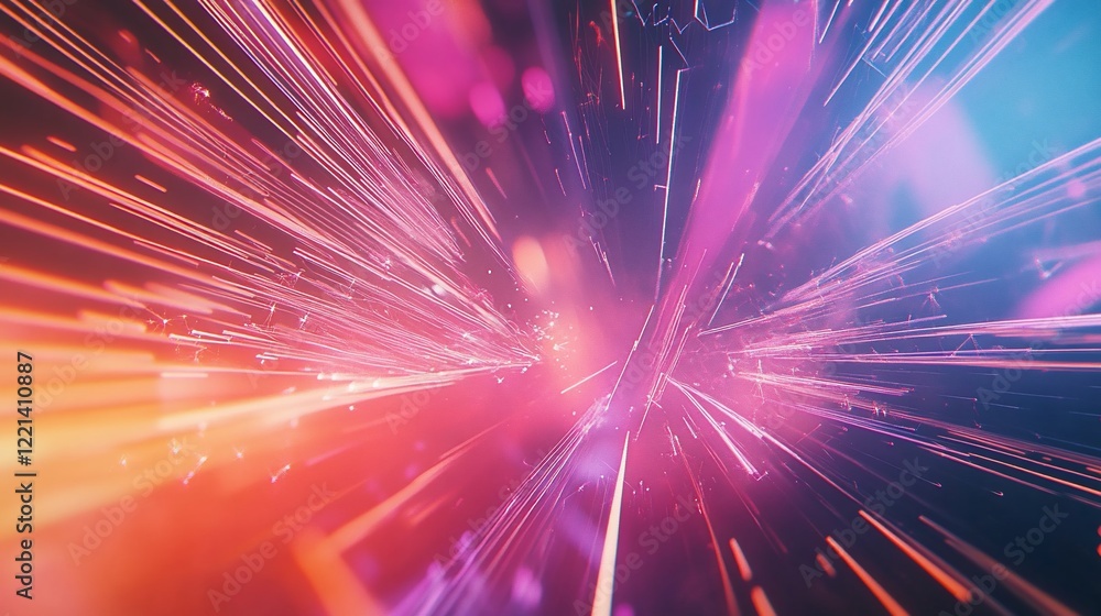 Poster abstract light speed effect with vibrant streaks and a dynamic pink and blue color gradient