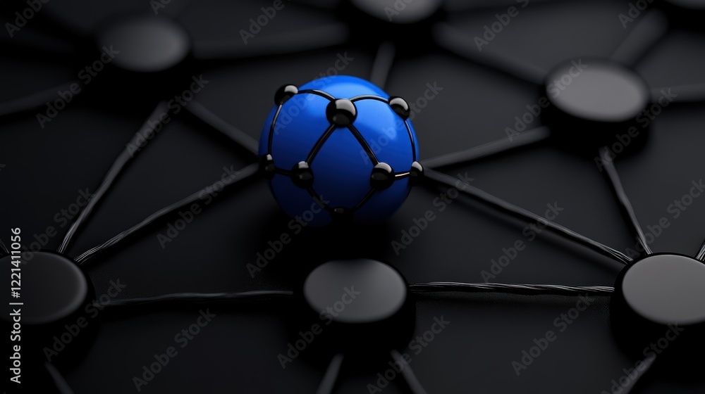 Poster global network connection: a vibrant blue sphere, representing connection and global reach, sits at 