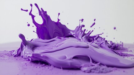 Dynamic splash of vibrant purple paint creates abstract artistic design, with liquid texture and motion