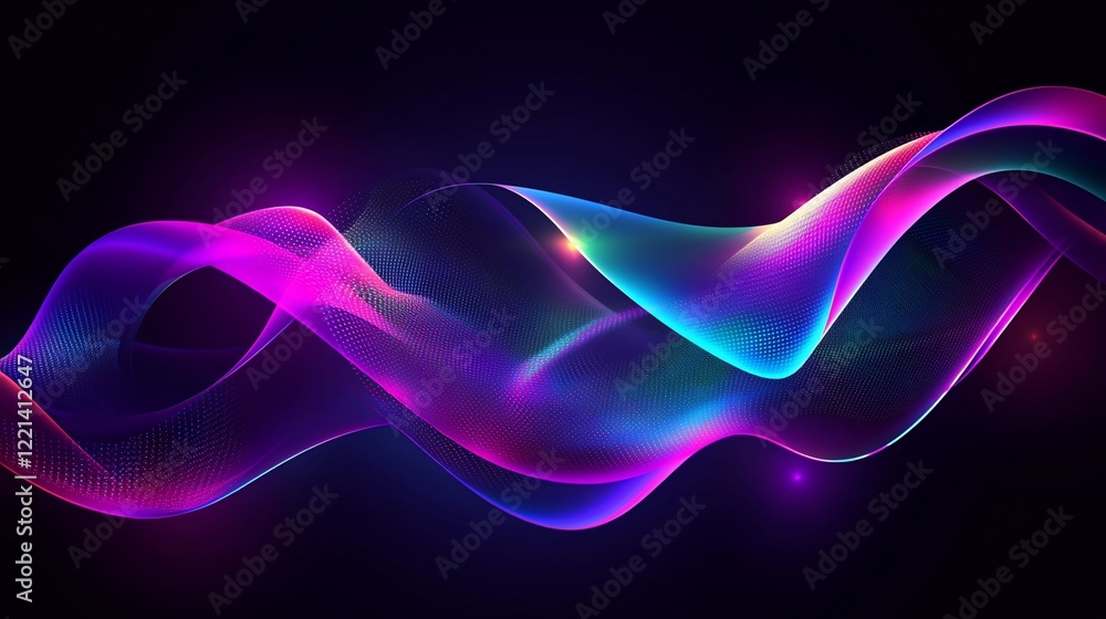 Poster abstract flowing wave with vibrant gradient colors on a dark background creates a sense of movement