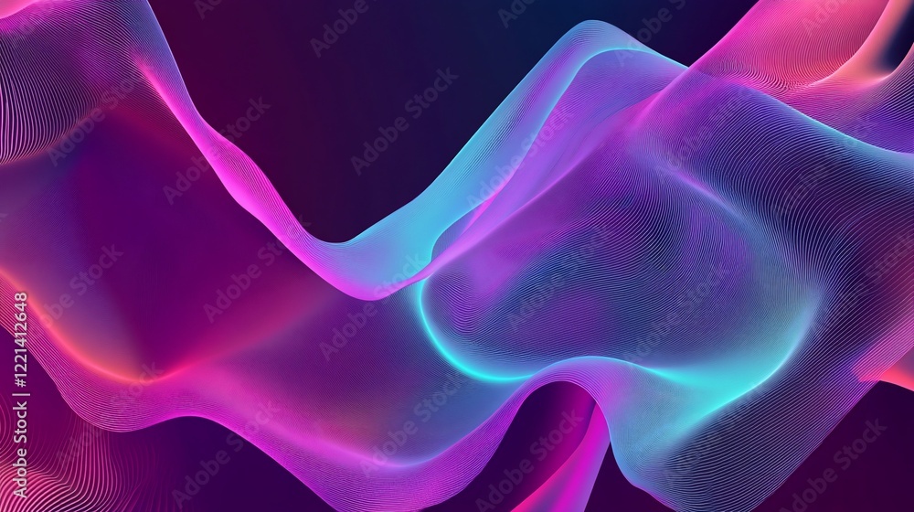 Aufkleber abstract glowing digital wavy lines of vibrant colors on a dark background with a smooth gradient ef