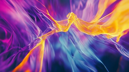 Abstract flowing ribbons in vibrant hues of purple, blue, and yellow, creating a dynamic and fluid texture
