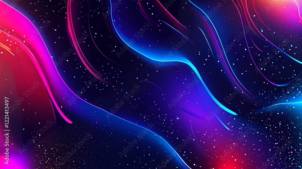 Poster abstract cosmic background with flowing neon lights and stardust effect creating a galaxy feel