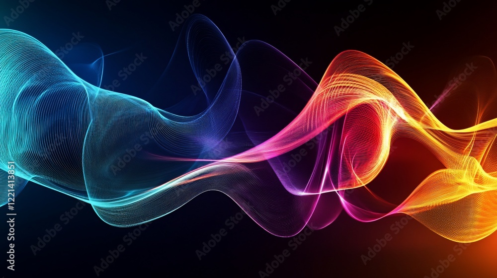 Poster abstract colorful wave pattern with flowing lines against a dark background 78 characters