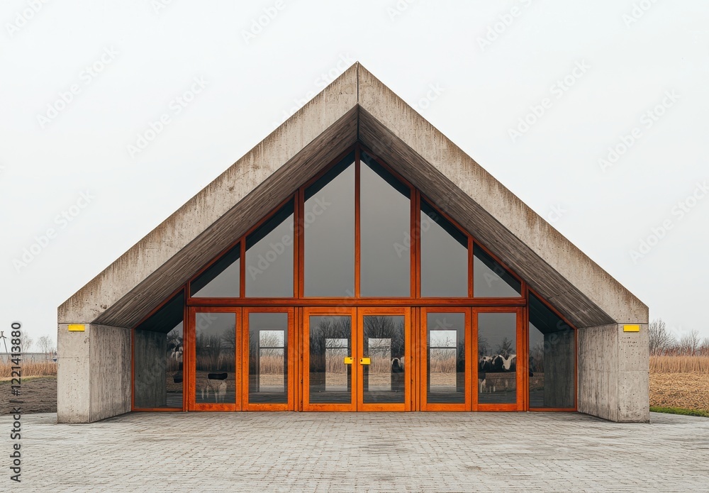 Aufkleber modern architectural design of a minimalist building with a distinctive triangular roof, featuring l
