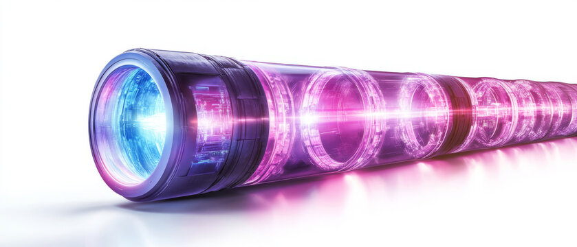 Futuristic hyperloop pod with glowing lights and sleek design