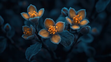 Fototapeta premium Frosty flowers, garden, night, glowing, macro, nature, serenity, wallpaper