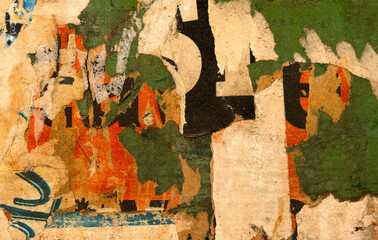 Old colorful grunge posters backgrounds creased crumpled paper backdrop surface placard empty space...