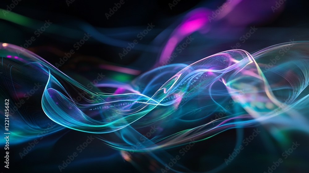 Poster abstract light trails in motion with vivid colors and dynamic curves on dark background
