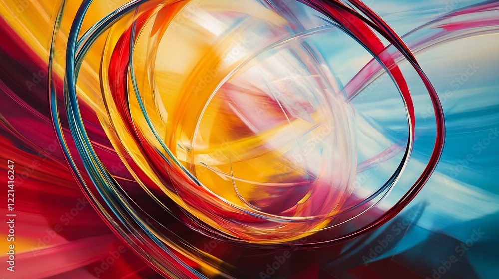 Poster abstract swirling colorful ribbons in red yellow blue creating a dynamic composition