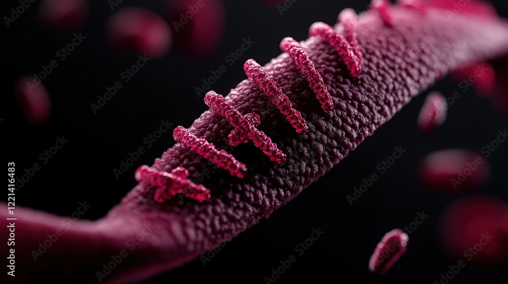 Poster microscopic view of a virus: intricate detail of a virus's structure is revealed in a microscopic cl