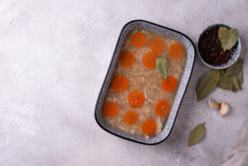 Aspic with chicken meat and carrot