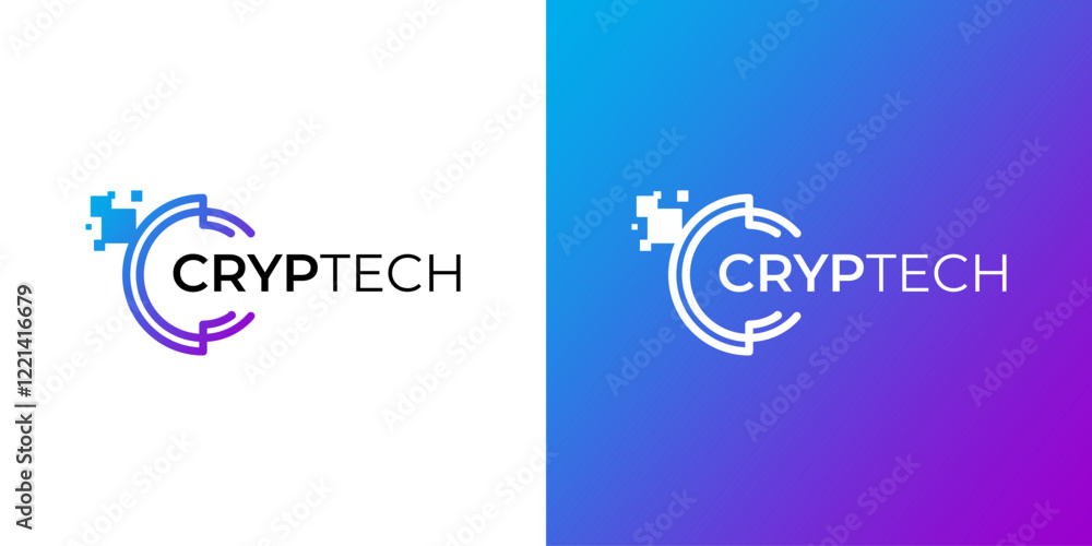 Poster Initial C logo design vector with blockchain technology