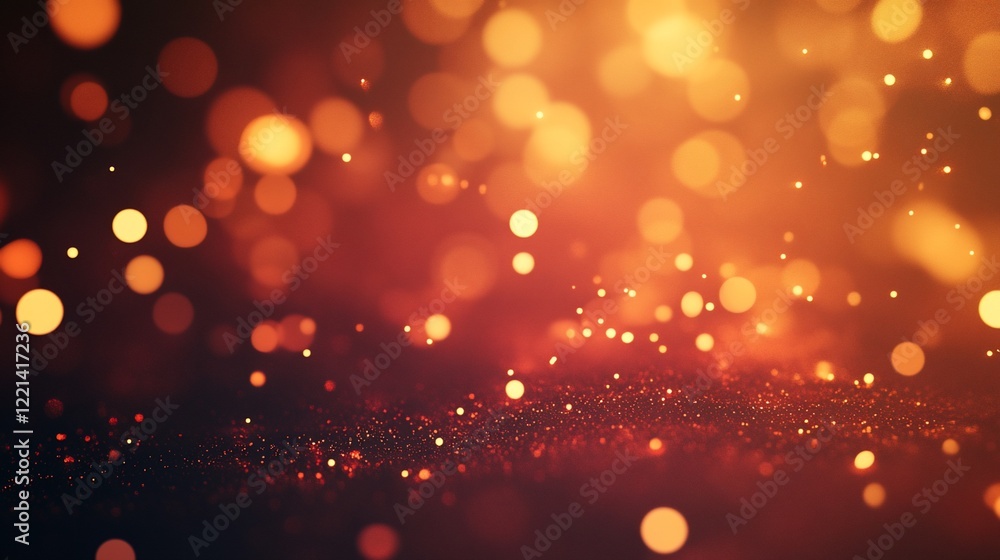 Poster abstract background with warm bokeh lights and glittering effect in reddish orange tone