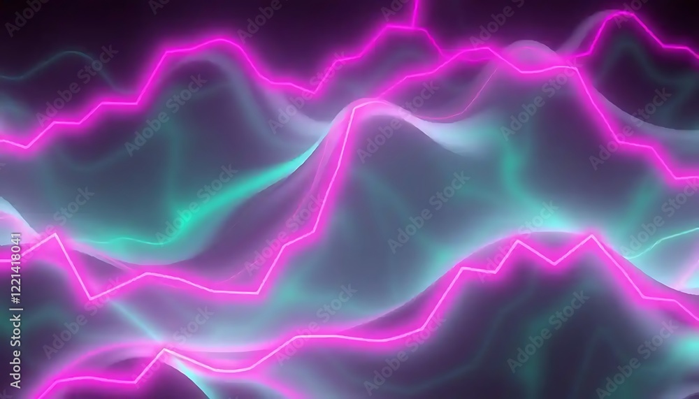 Poster abstract neon waves flowing dynamically across dark background