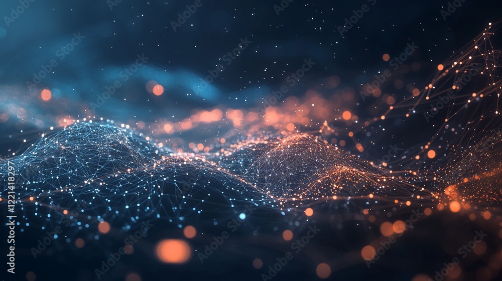 Poster abstract network connections with glowing points in a digital space background