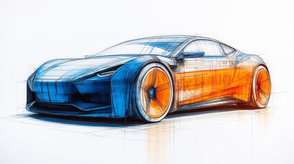 Innovative minimalist electric car design sketch in vibrant colors